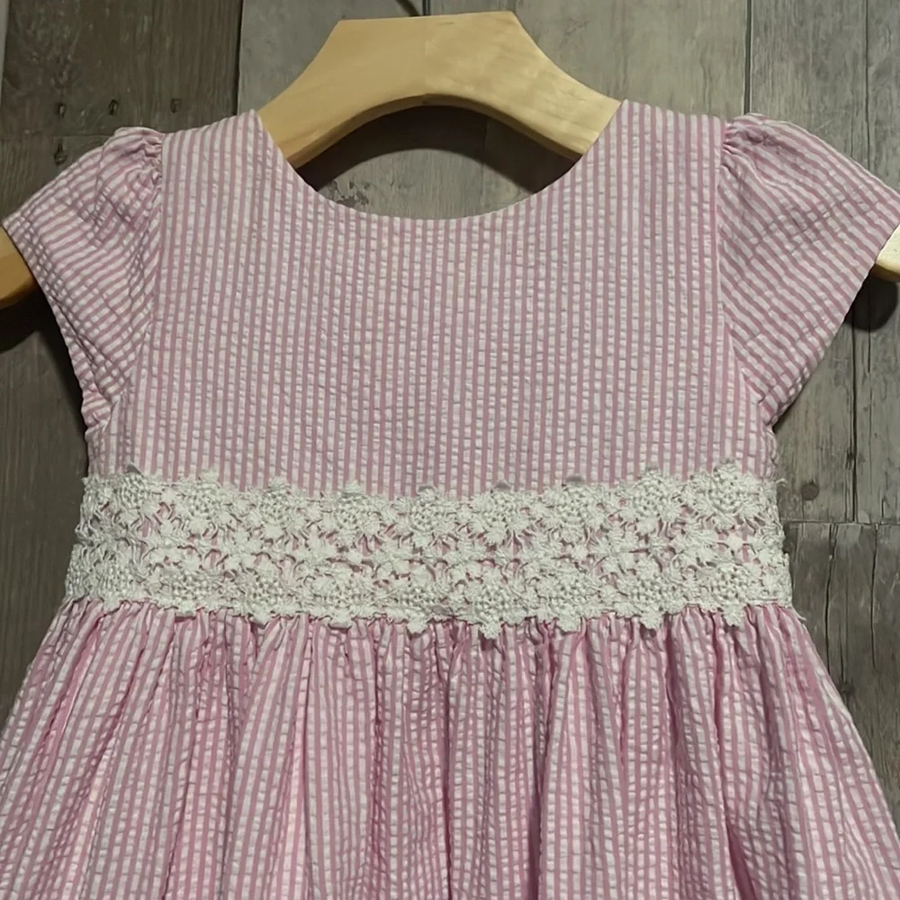 Polo Ralph Lauren Pink Seersucker & Lace Dress 24 months